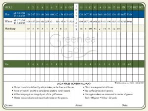 Scorecard Greenlea Golf Course